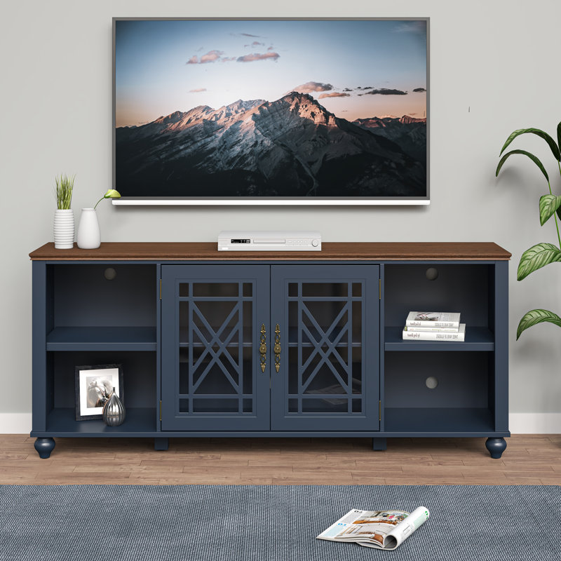 Meuble télé 70 po deux tons avec armoires de rangement, Navy, H 27 po x l 70 po x P 15,55 po