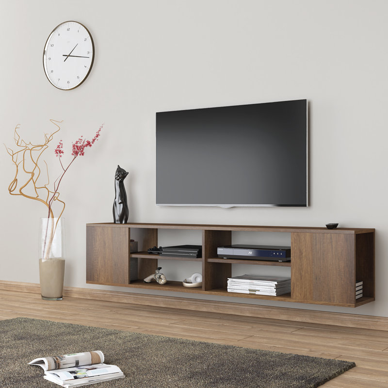 Rosita Modern Floating TV Stand Up to 80" TVs, Minimalist Wall-Mounted Media Console Shelf, Walnut Finish, Walnut