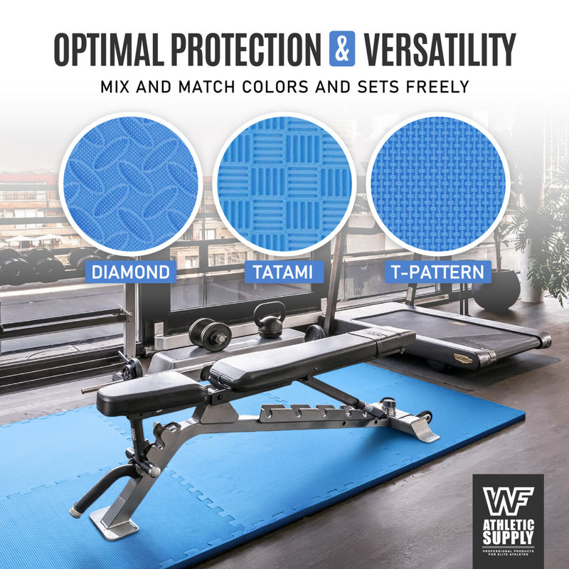 CAP Interlocking Exercise Foam Mats, 72 SQ.FT Diamond, TATAMI, T-Pattern 1-Inch Thickness Tiles, Blue-Diamond