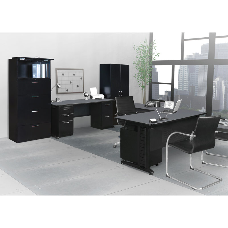 Nevjana Fusion L Shape Desk Shell, Gray, 29" H x 72" W x 72" D, 42"