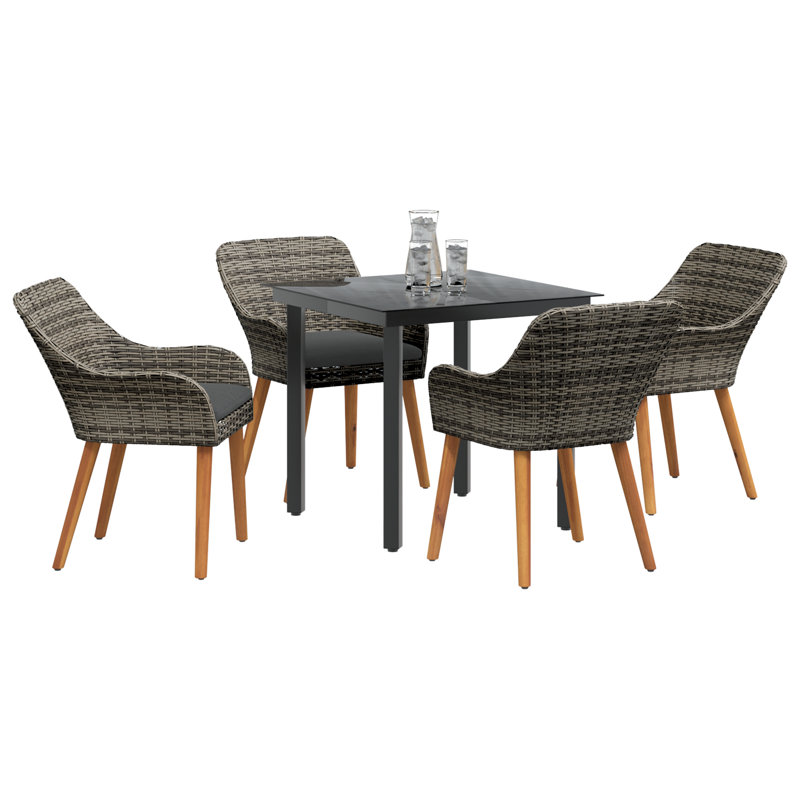vidaXL Garden Dining Set with Cushion 5 pcs Grey Poly Rattan, Gray, 29.1" H x 31.5" W x 31.5" D, 4