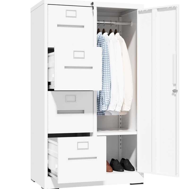 White Cold - Rolled Steel File Cabinet With 4 Drawers And 1 Door For Office Use Material, Smooth Operation, Spacious Storage