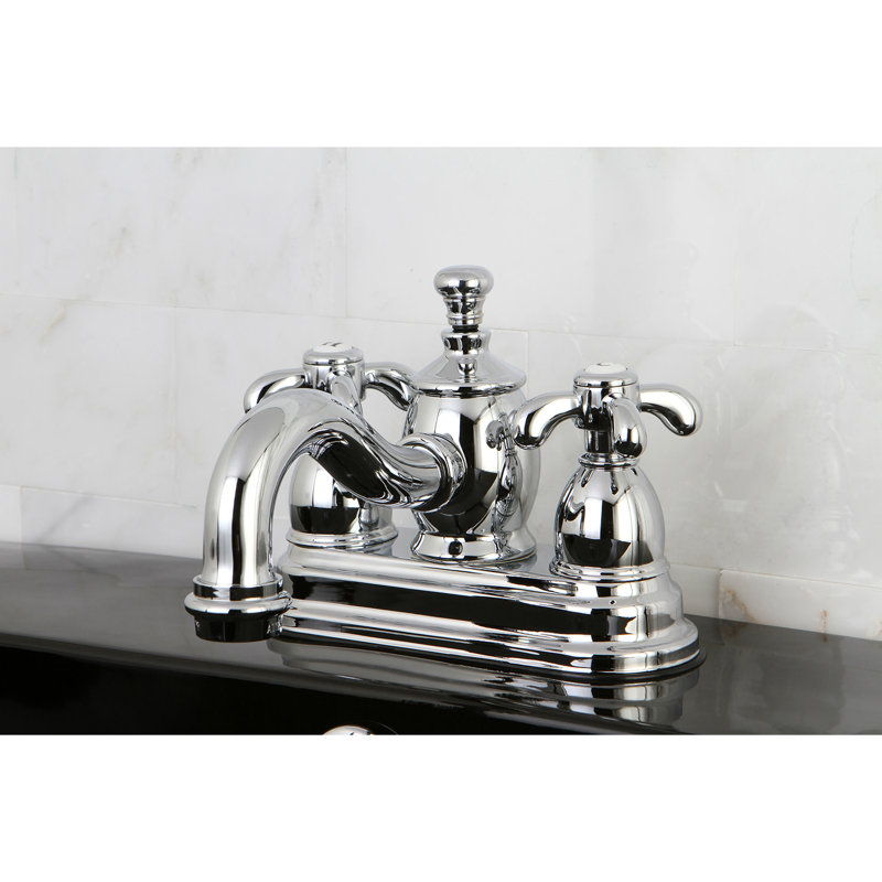 Kingston Brass French Country Two-Handle 3-Hole Deck Mount 4" Centerset Bathroom Faucet with Brass Pop-Up, Polished Chrome
