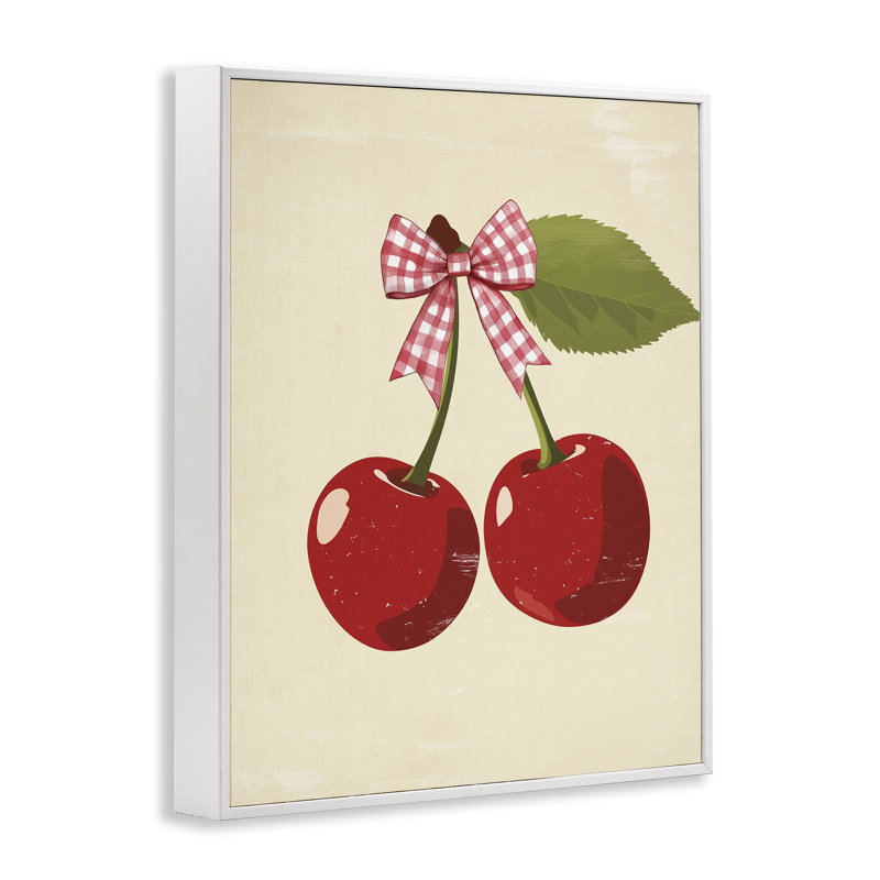 «Cherries with Pink Plaid Bow», estampe numérique, design par Christine Simpson Art, H 20 po x l 16 po