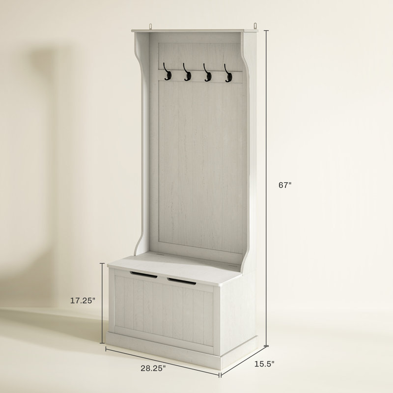 3-In-1 Hall Tree With Shoe Storage, Standing Coat Rack With Shoe Bench, Entryway Organizer With Four Hooks, White