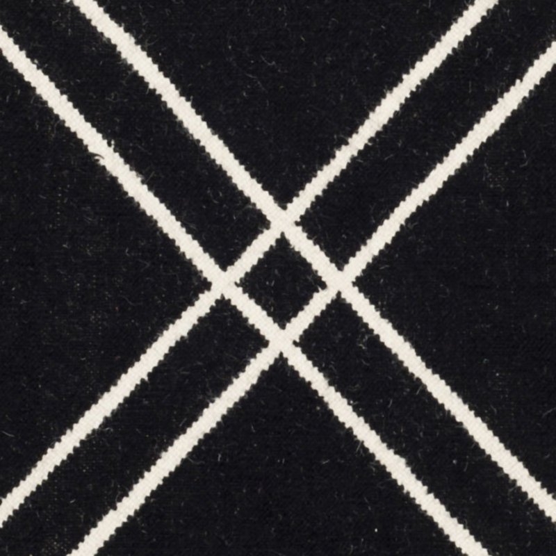 Rodgers Hand Woven Flat Weave Wool/Cotton Geometric Rug in Black/Ivory, Runner 2'6" x 8'