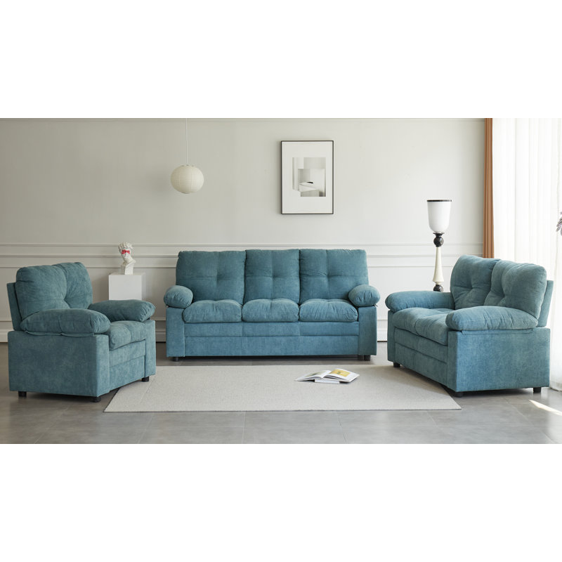 Ensemble de salon en coton 3 pièces, Bleu