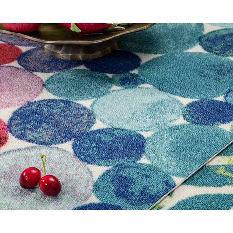 SUNSHINE Multicolored Bubbles Design Performance Outdoor Rugs Green/Multi Pink/Yellow, Rectangle 5' x 7'