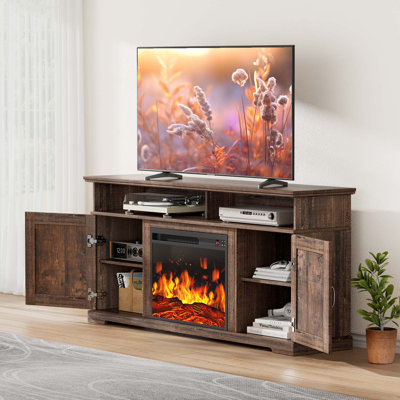 Aillie Fireplace TV Stand for 75" TVs with Electric Fireplace, Farmhouse TV Console & Entertainment Center