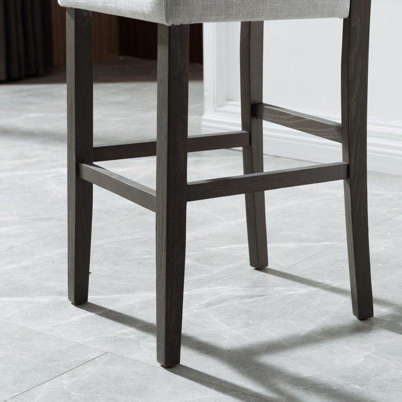 Upholstered Counter Stool with Solid Wood Frame, Gray Wash/Heather Gray, Bar Stool (30" Seat Height)