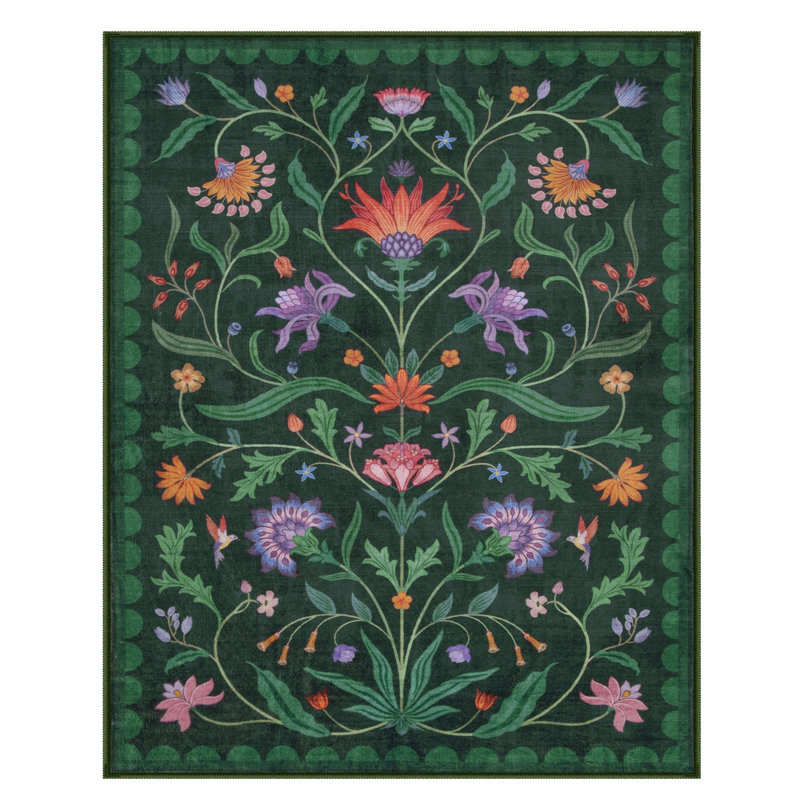  Boho Floral Washable Area Rugs for Living Room Non Slip Indoor Ultra-Thin Throw Room Carpe, Rectangle 8' x 10'