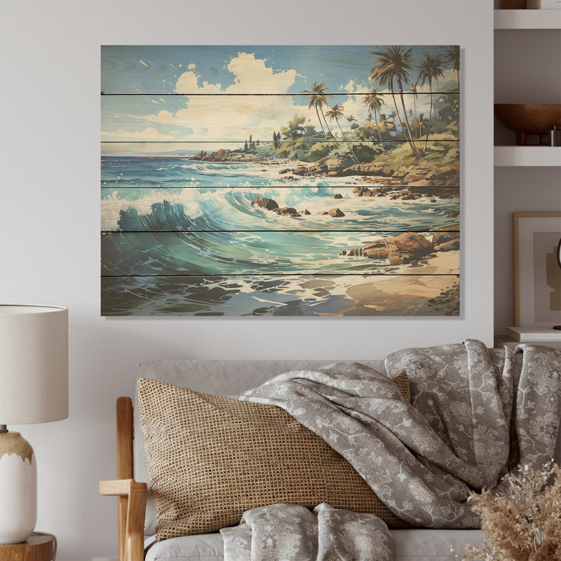 Palmiers turquoise et palmiers - palmiers et palmiers, art sur bois de pin naturel, H 10 po x l 20 po