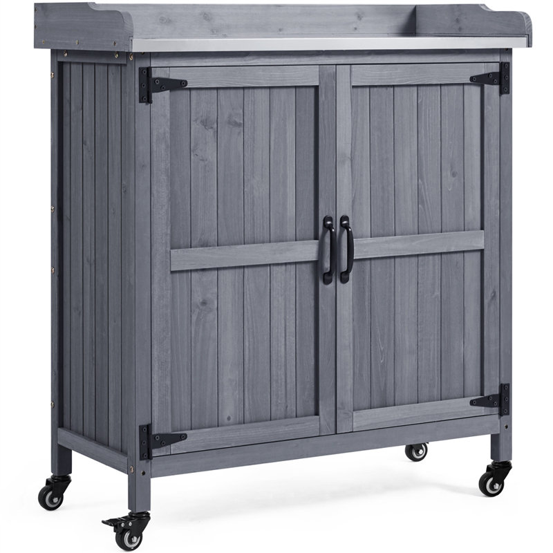 40″ H Garden Potting Bench Table with Lockable Castors, Gray