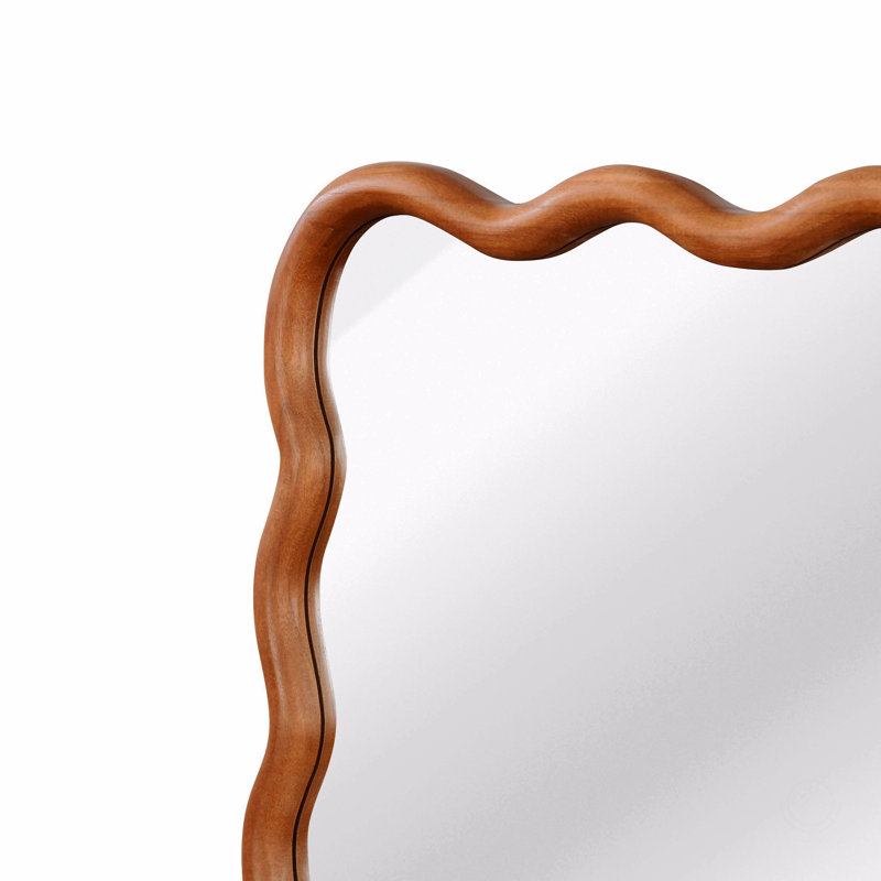 Miroir décoratif rectangulaire en bois massif ondulé pour chambre à coucher, salle de bain, salon, 36 po x 24 po, Brun