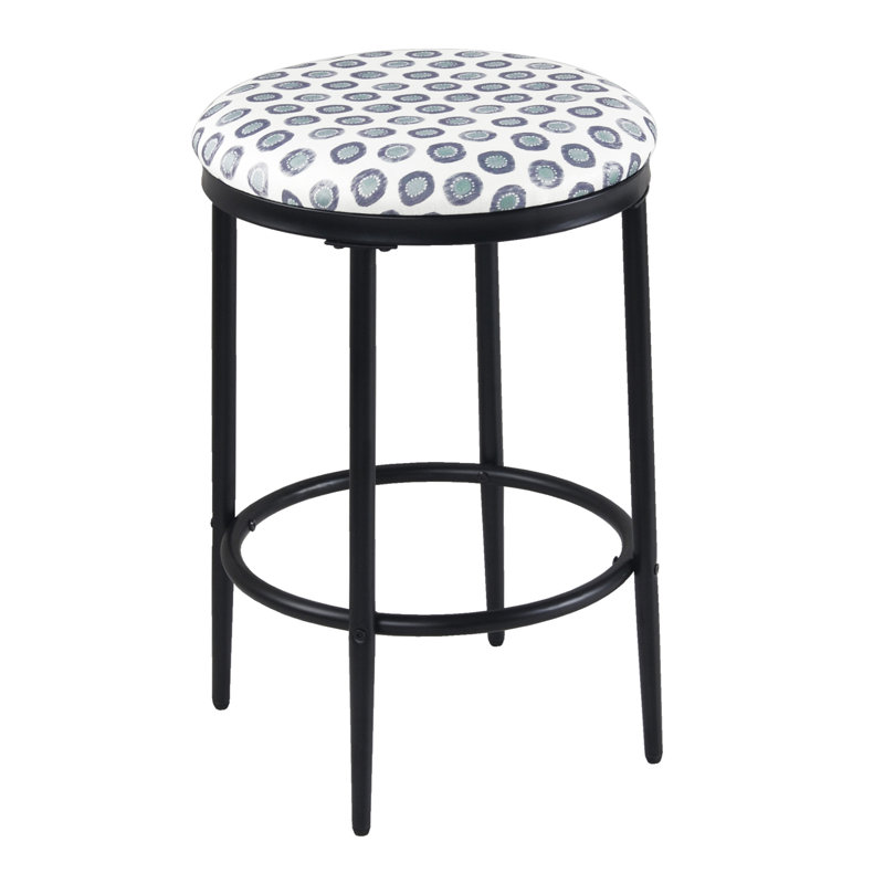 Ebern Designs Upholstered Metal Barstool, Small Medallion Ikat Print