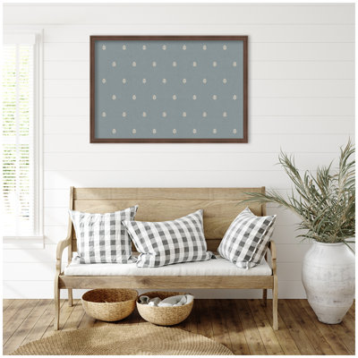 Kate and Laurel Framed Fabric Pinboard Blue Botanical Block Print Printed Linen Casual Bulletin Board for Use as a Vision Board or Wall Organization