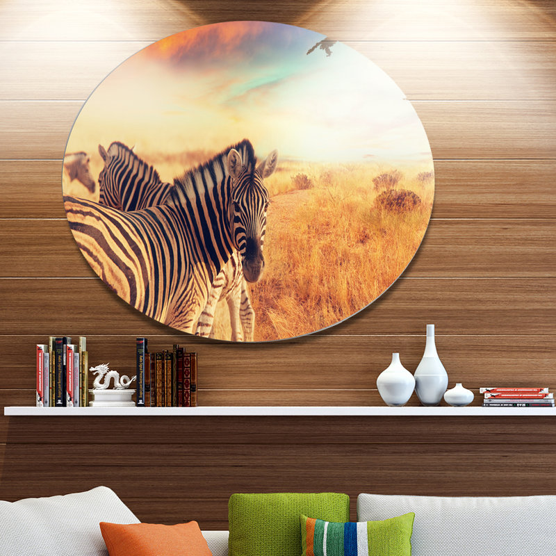 «Zebras Herd in Field at Sunset», art africain, H 23 po x l 23 po x P 1 po, Métal