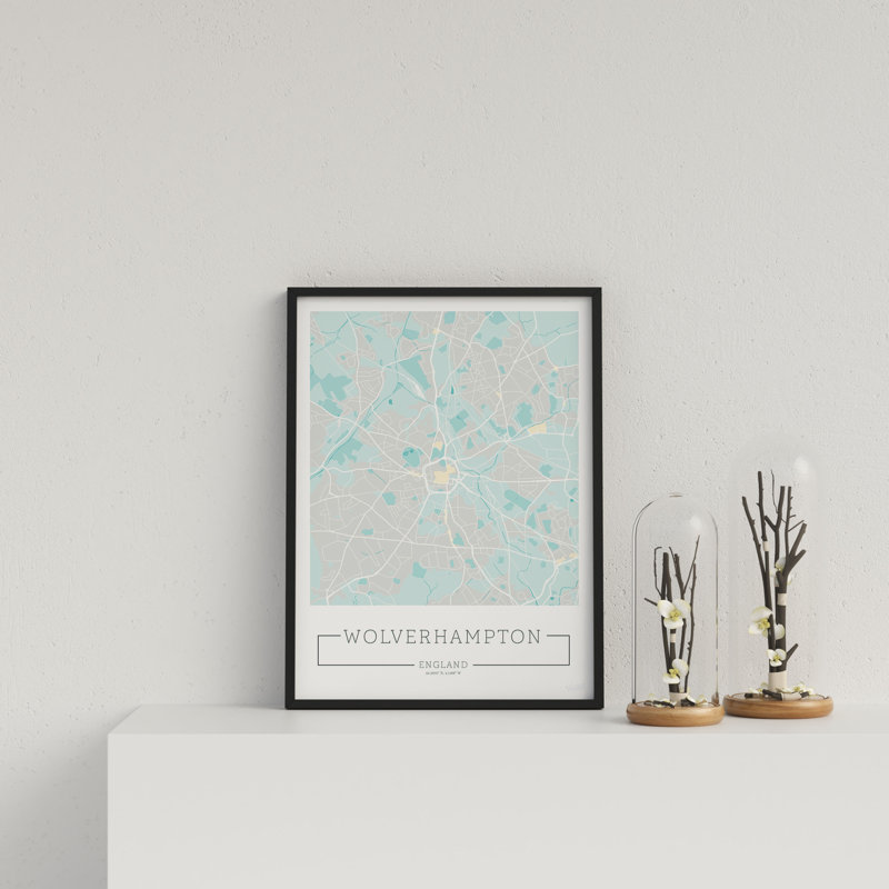 City Location Ordnance Map Blue Wolverhampton by Vouvart - Single Picture Frame Print