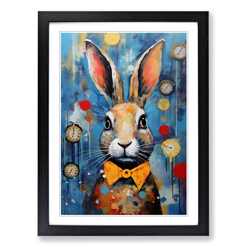 XYZ-FRM-V1223-5344 Rabbit Impressionism No.3 - Single Picture Frame Print on Wood, Black, 46cm H x 34cm W x 2cm D