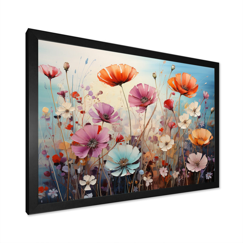 Symphonie florale sauvage, pointillisme, H 34 po x l 44 po x P 1,5 po, Cadre simple noir