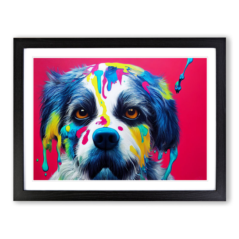Colourful Dog Vol.5 Abstract - Single Picture Frame Print, Black, 46cm H x 64cm W x 2cm D