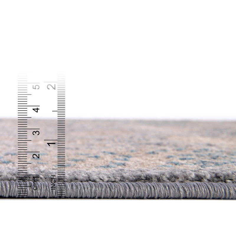 Tapis gris à motif floral Moua, Rond 5 pi