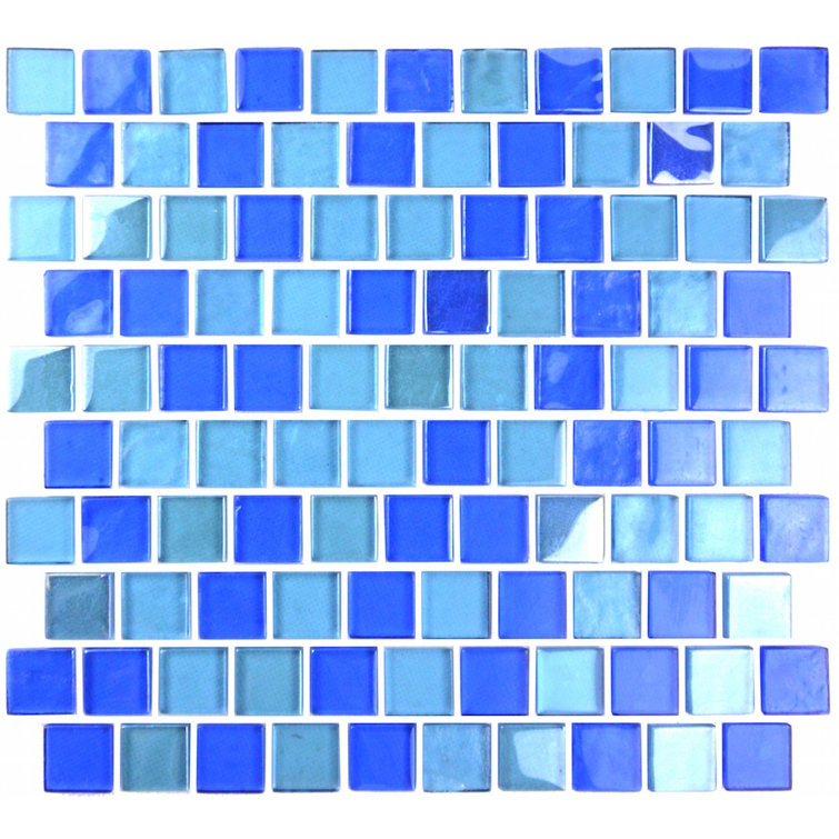 Landscape 1 in. x 1 in. Translucent Glass Plastic Face Mounted Brick Mosaic Designer Pool Tile