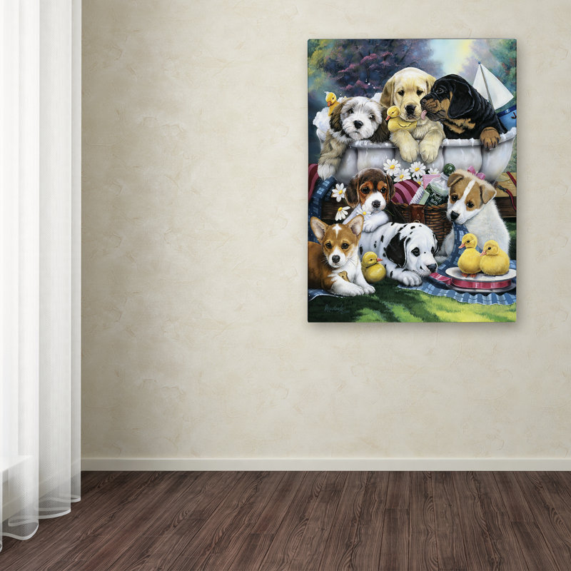 « bain time pup », reproduction d’impression sur toile tendue, H 32 po x l 24 po x P 2 po