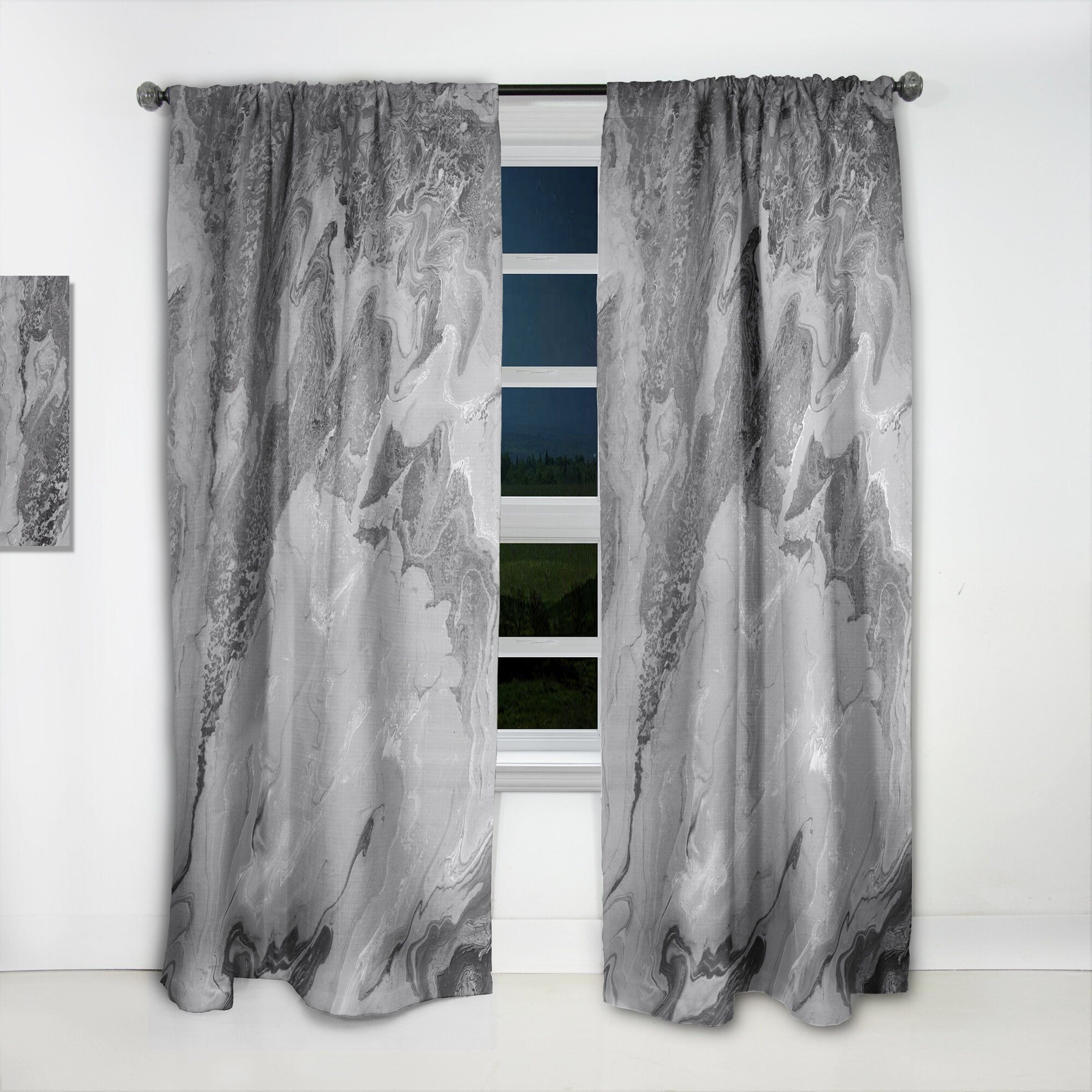 Design Art Wavy Abstract Semi-Sheer Thermal Rod Pocket Single Curtain ...