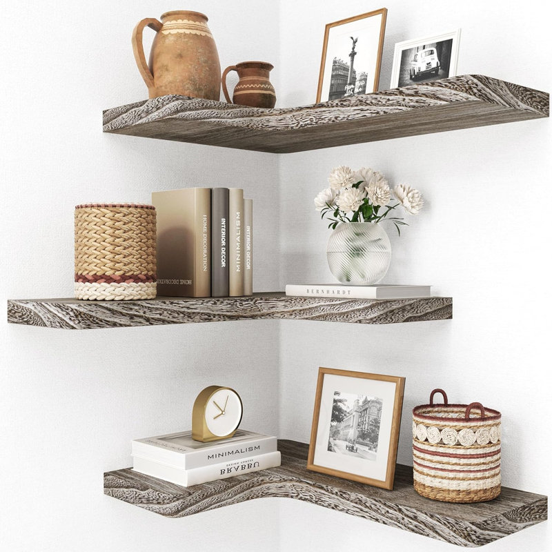 Tablettes d'angle flottantes pour le rangement, Weathered