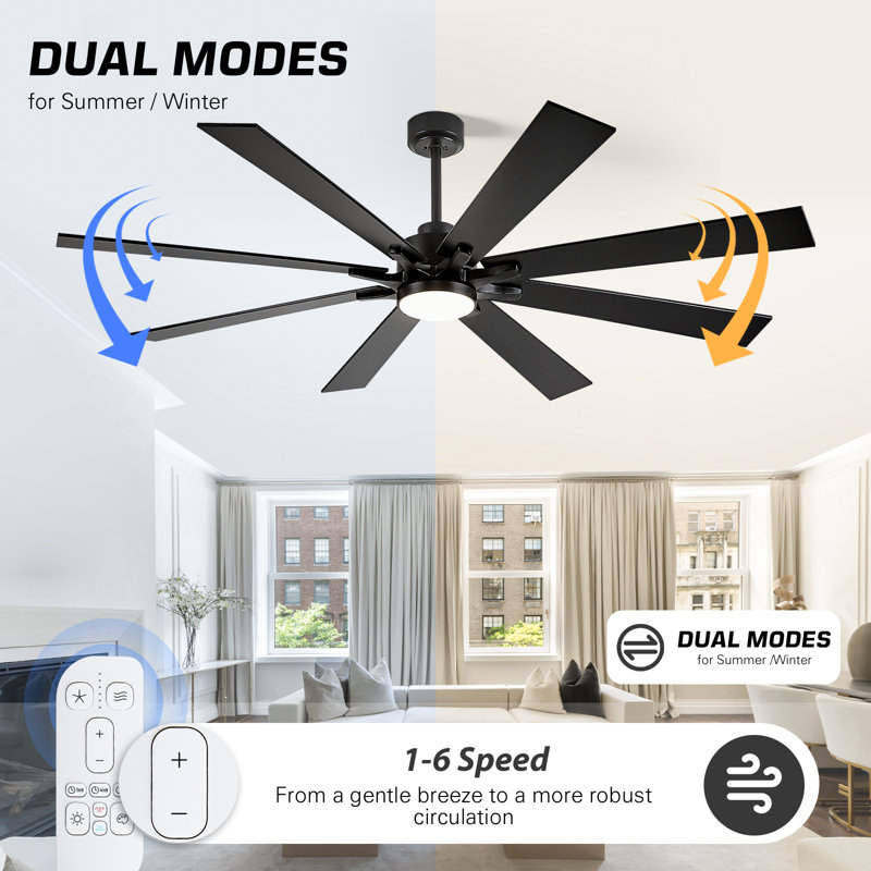 Large Ceiling Fan With Light, Solid Wood 8 Blades Ceiling Fan, Quiet Reversible Dc Motor, High Cfm Ceiling Fan, Ceiling Fan With Remote For Covered Patios,living Rooms