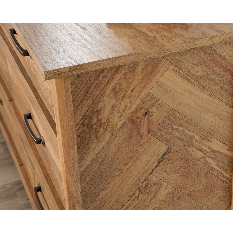 Sindoori Mango Double 6-Drawer Dresser with Herringbone Pattern