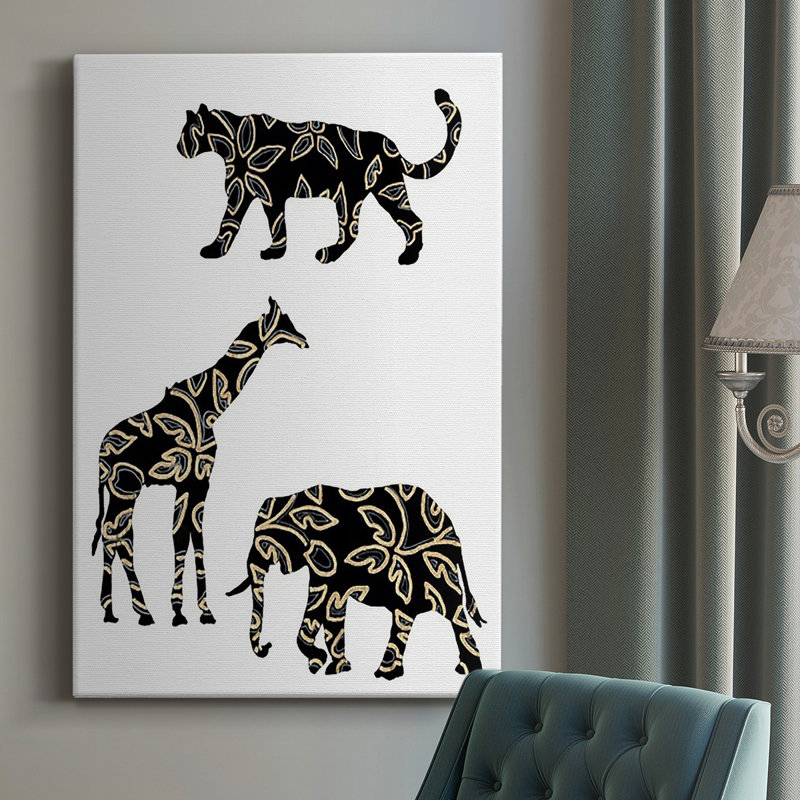 Toile tendue avec châssis de qualité supérieure pour animaux Safari ornemental III, H 12 po x l 8 po x P 1 po