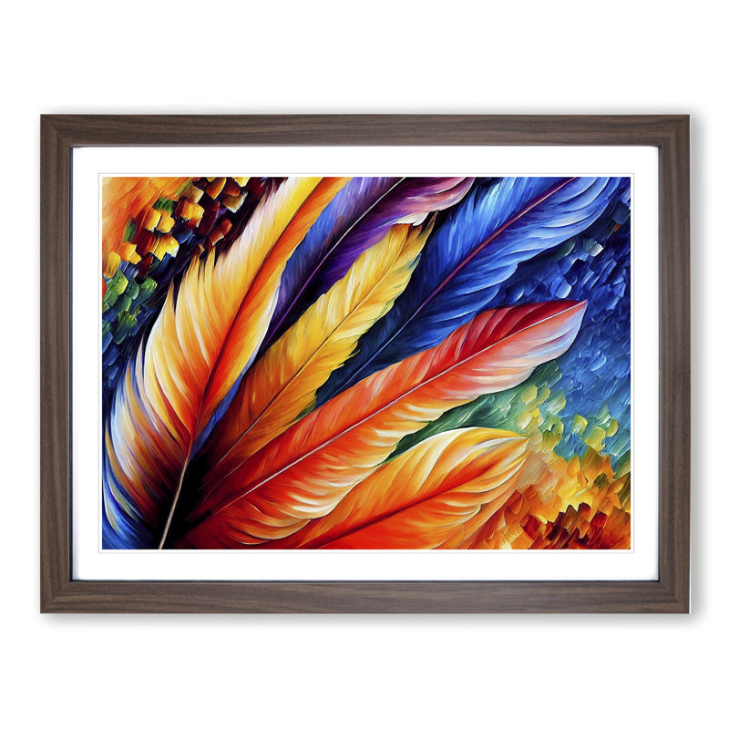 Bird Feather - Single Picture Frame Painting, 25cm H x 34cm W x 2cm D, Walnut Framed