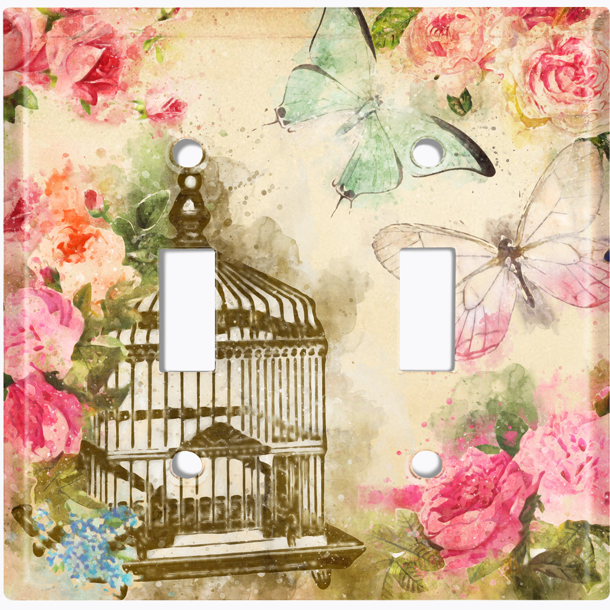 WorldAcc Metal Light Switch Plate Outlet Cover (Flower Bird Cage Butterfly  1 - Double Toggle) - Wayfair Canada