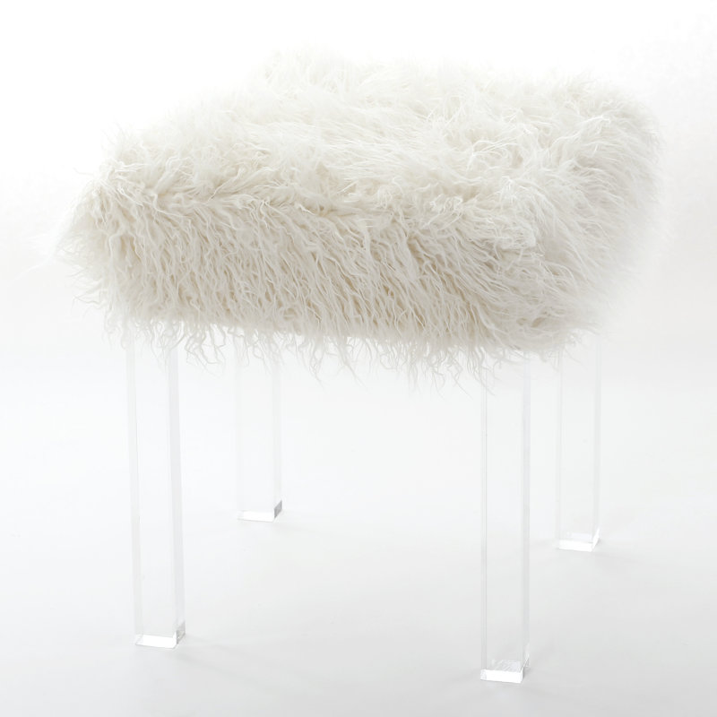 Tabouret en fausse fourrure d'agneau, Blanc