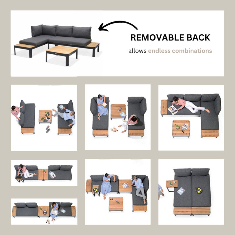 Brix 67.79'' Wide L-Shaped Wood Patio Sectional with Cushions, Gray