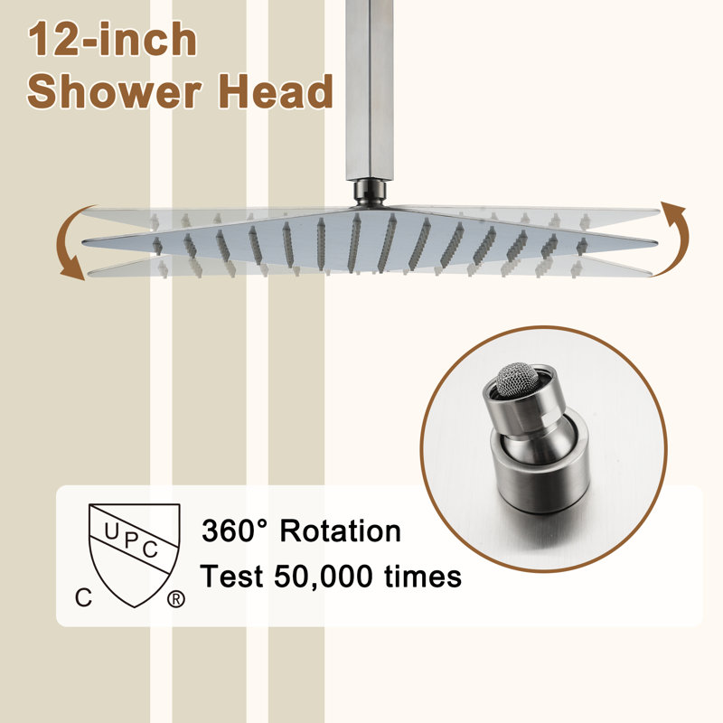 Système de douche thermostatique 3 fonctions à 3 fonctions avec 6 jets de corps, Nickel brossé