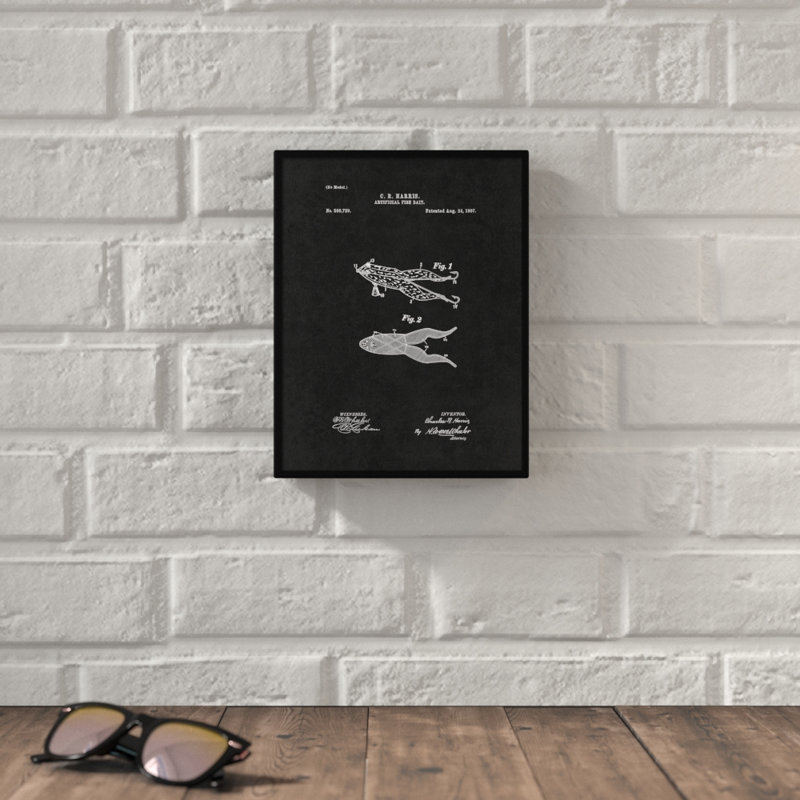 " 1897 Fishing Artificial Fish Bait Vintage Patent Artwork ", 37" H x 28" W