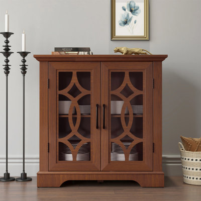 Buffet spacieux à 2 portes en verre trempé avec tablette réglable, panneau de fibres à densité moyenne et armoire de rangement en stratifié pour la salle à manger, la cuisine et le salon