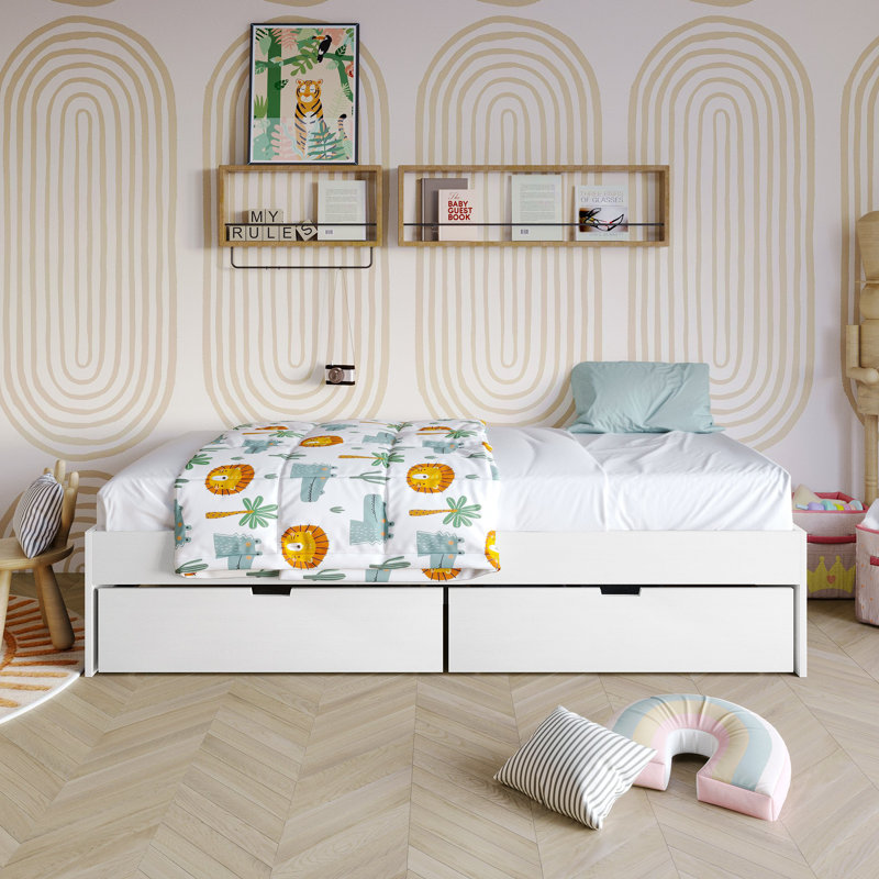 Lit matelot simple en bois avec rangement en blanc, Blanc