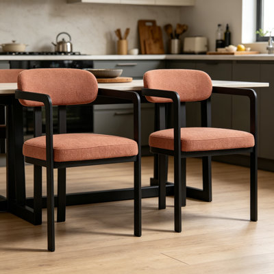 Modern Dining Chairs Set of 2, Mid Century Chenille Upholstered Kitchen Chairs with Backrest & Black Metal Legs Non-Slip Pads for Dining Room Kitchen