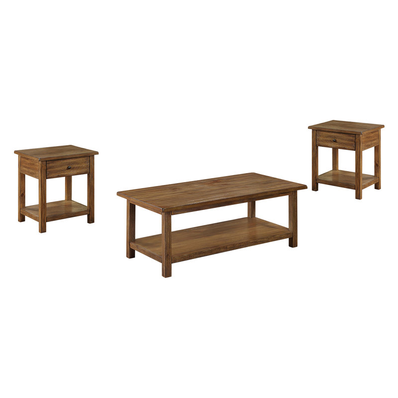 Ensemble de table en bois 3 pièces avec rangement brun vieilli