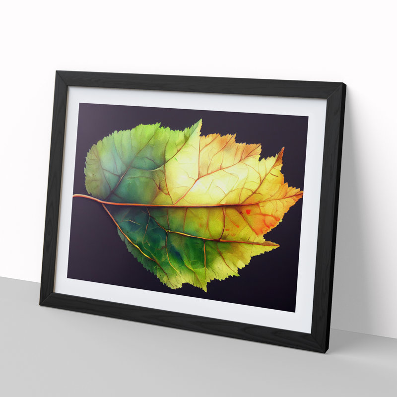 Thrilling Leaf - Single Picture Frame Print, 46cm H x 64cm W x 2cm D, Black Framed