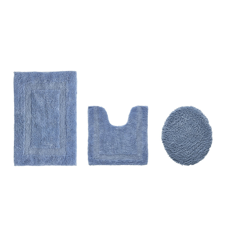 Annerose Premium 100% Cotton 2370 GSM 3-Piece Bath Rug Set, Ultra Soft, Super Absorbent, Reversible Tufted Weave Bathroom Mats, Machine Washable, OEKO-TEX® Certified Bath Rugs for Bathroom, Shower & Tub, Dark Blue