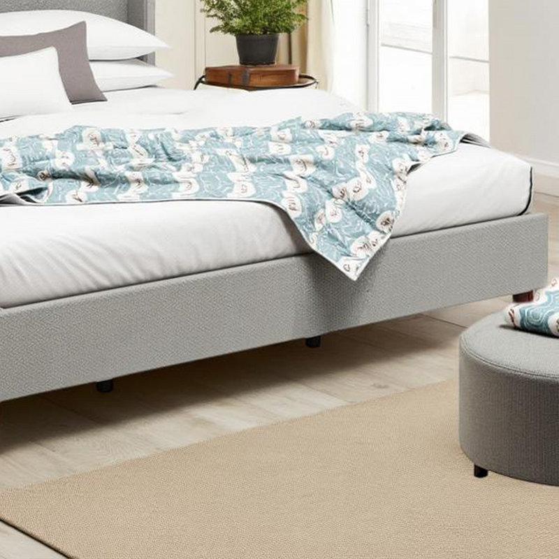 Très grande base de lit tapissier avec tête de lit de 50 po de hauteur - support à 12 lattes et toile de chenille de qualité supérieure, facile à assembler
