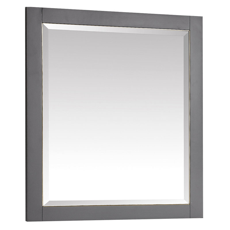 Mason Rectangle Solid Wood Beveled Mirror, Twilight Gray w/ Matte Gold, 32" H x 28" W