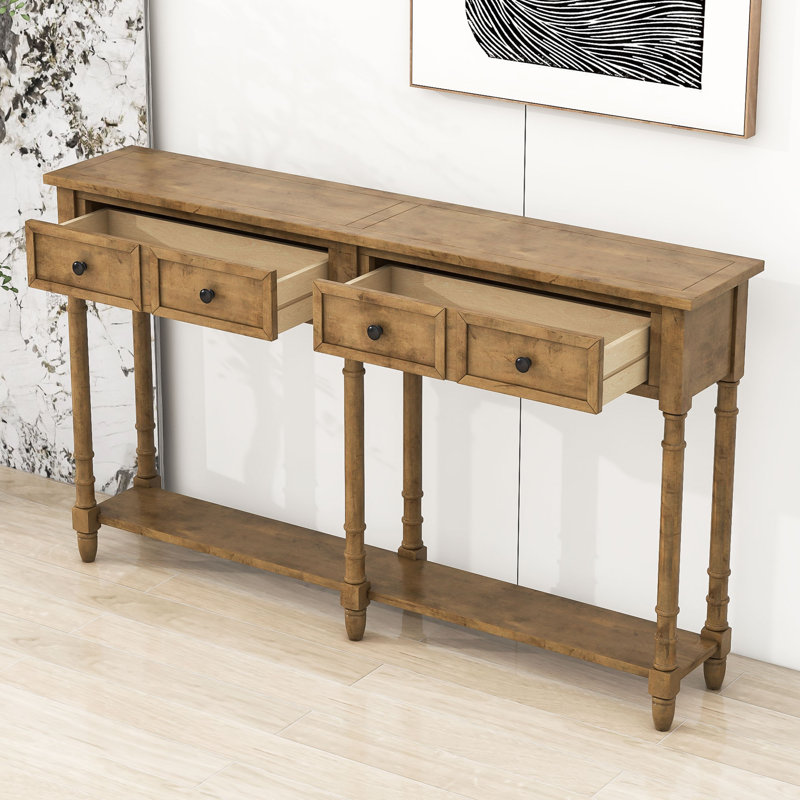 Deyja Wood Console Table with Storage Drawers and Shelf for Entryway and Living Room, Old Pine