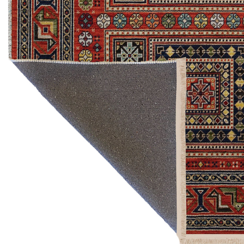 Tapis décoratif rouge à motif rouge à motifs traditionnels, Rectangle 3 pi 9,81 po x 4 pi 11,06 po