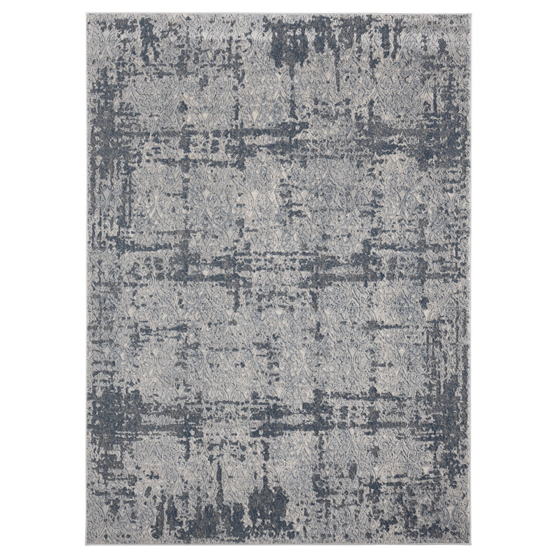 Tapis abstrait bleu / blanc, Rectangle 12 pi 6 po x 15 pi